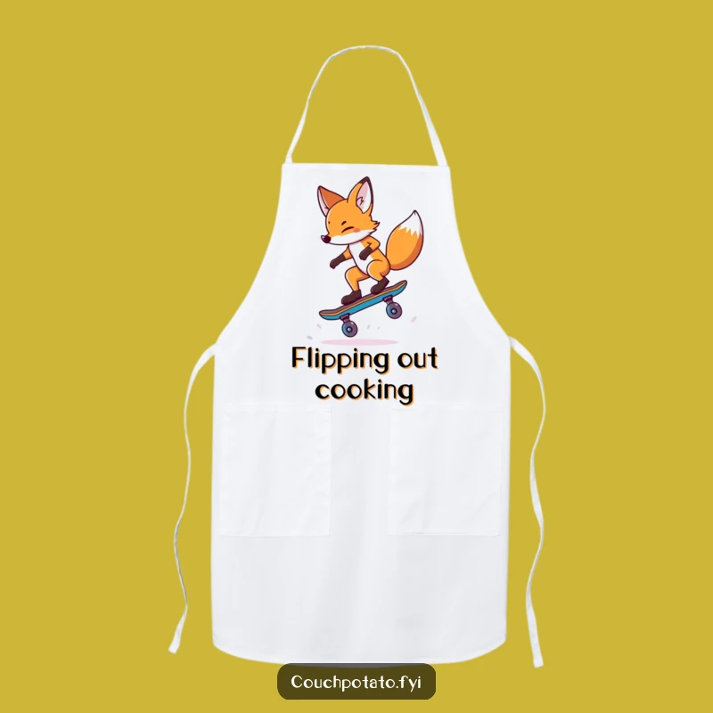 Funny Fox Skateboard Trick Apron: Cook with Flair, Hilarious Kitchen Style, Ideal Funny Gift