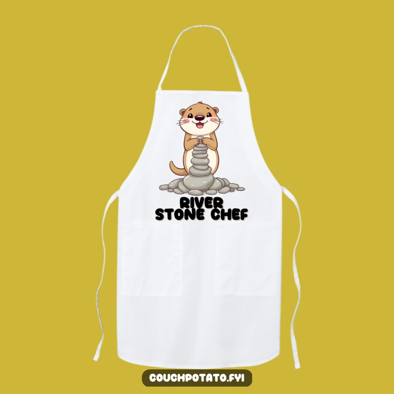 Funny Otter Pebble Tower Apron: Chef's Humorous Animal Kitchen Wear for Otter Fans