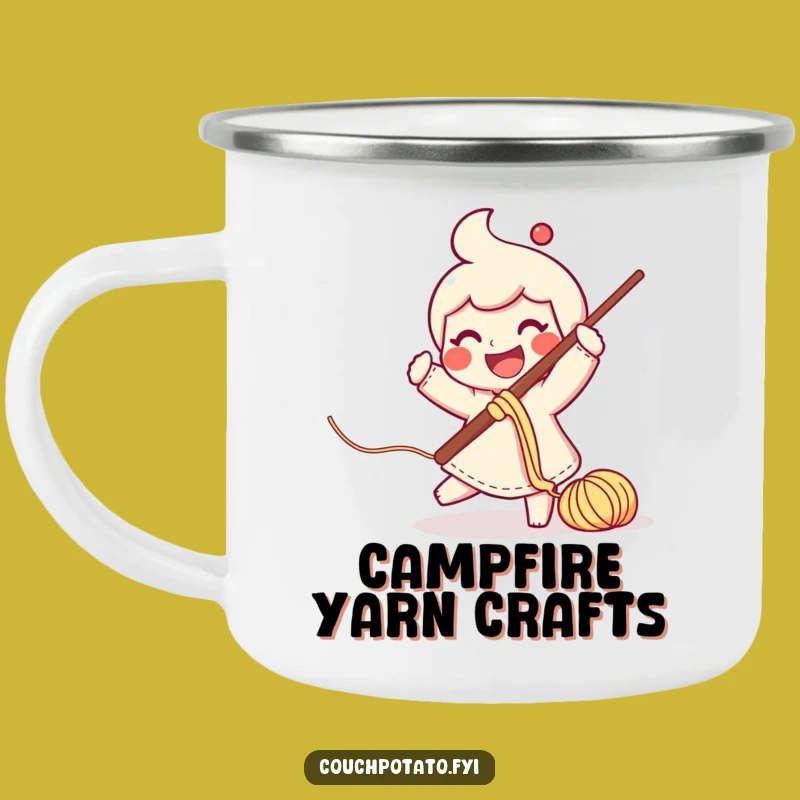 Funny Yarn Swinging Crochet Camping Mug: Adventure Ready Crafter!