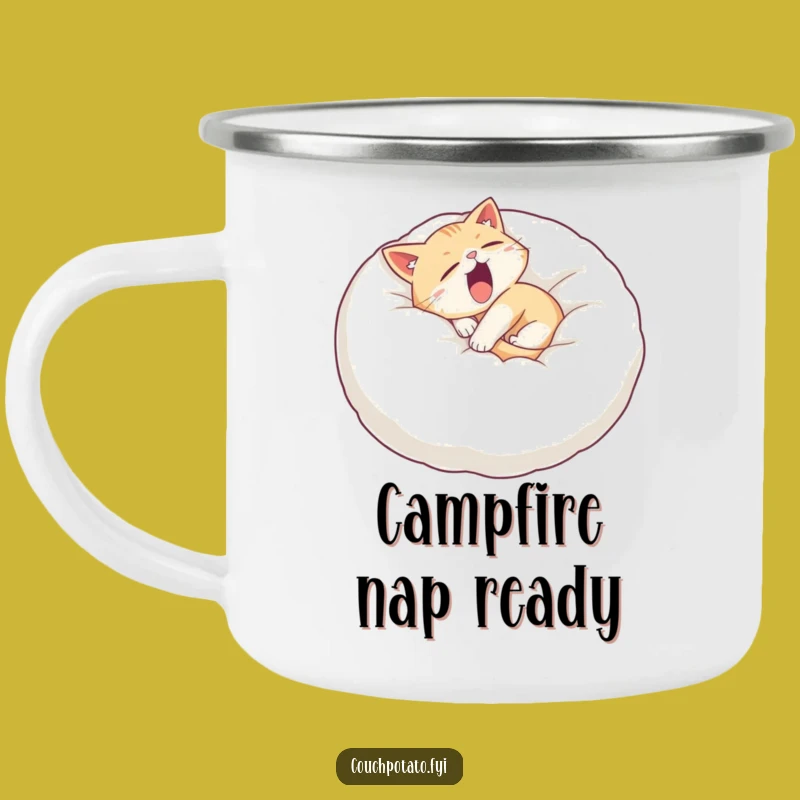 Funny Sleepy Cat Pillow Camping Mug - Cozy Companion for Your Adventures