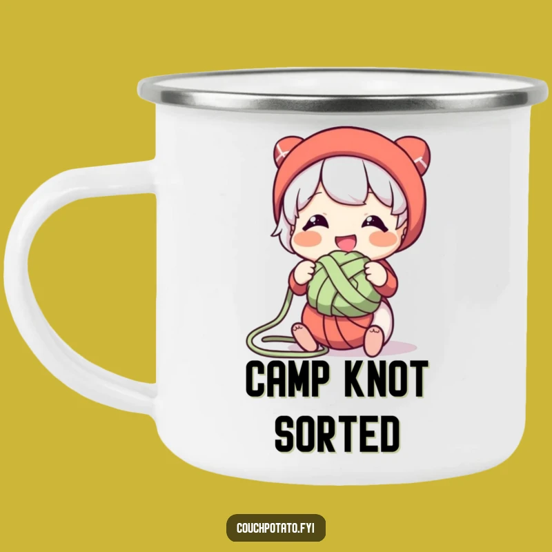Funny Yarn Knot Camping Mug: Durable Design for Patient Crafters, Perfect Gift