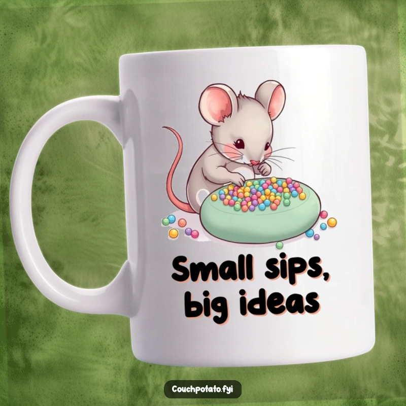Funny Mouse Craft Mug: A skilled mouse meticulously arranges tiny beads onto a craft project with focused precision.
