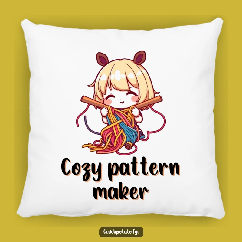 Funny Weaver Accent Pillow: Intricate Yarn Craft Comfort