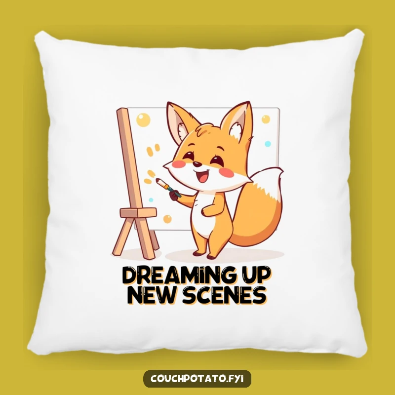 Funny Fox Pillow: Cheerful Artist Painting Joyfully, Comfy & Hilarious Home Decor Gift