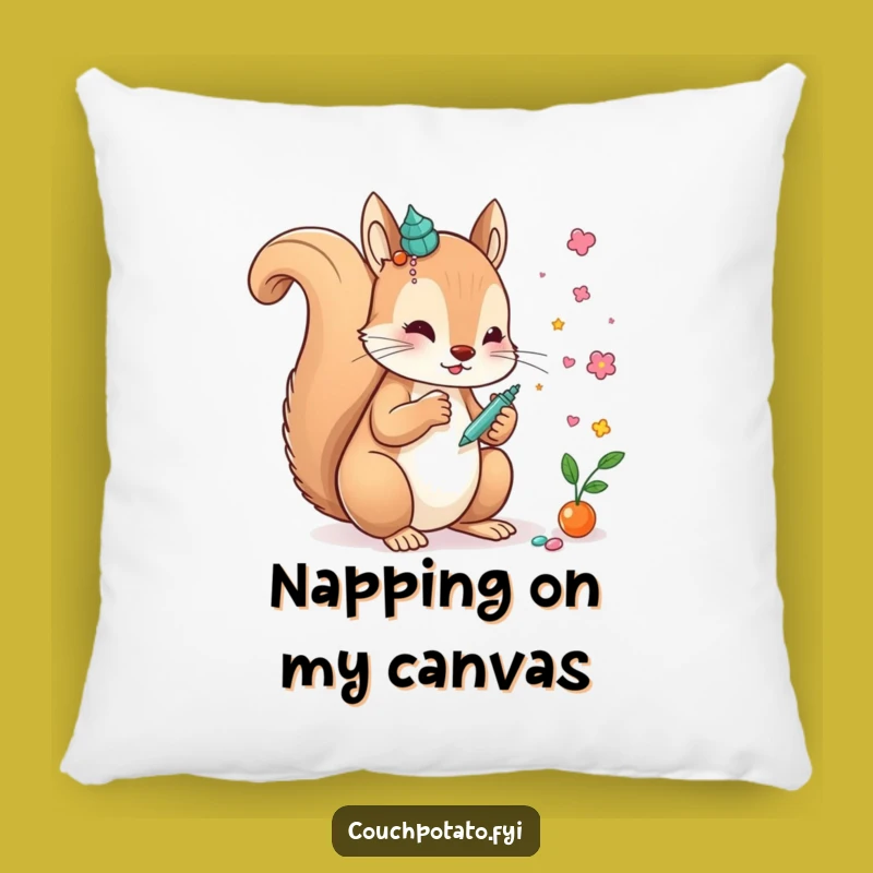 Funny Creative Squirrel Art Pillow: Whimsical Squirrel Crafting Accent Pillow