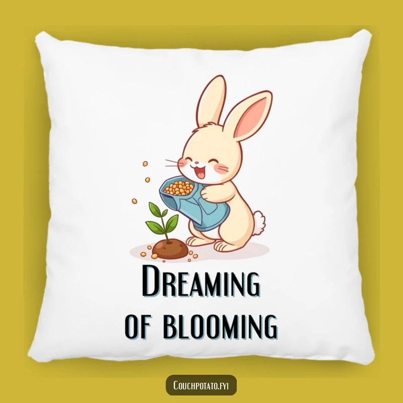 Funny Rabbit Gardener Pillow - Cheerful Seed Scattering Accent Pillow for Cozy Spaces