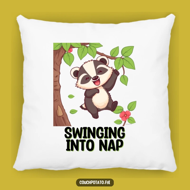 Funny Badger Vine Swing Pillow: Cozy Comfort, Wild Vibes, Great Funny Gift
