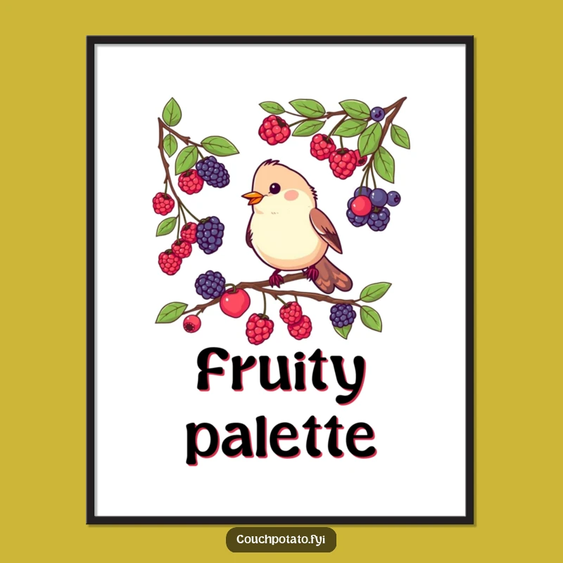 Funny Bird Berry Tasting Digital Art: Instant Download Hilarious Avian Gourmet Print