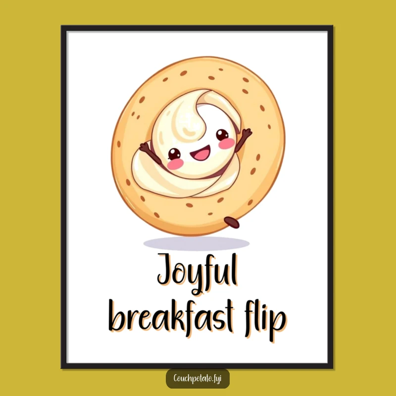 Funny Cream Cheese Cartwheel Digital Art: Instant Breakfast Cheer for Your Walls!