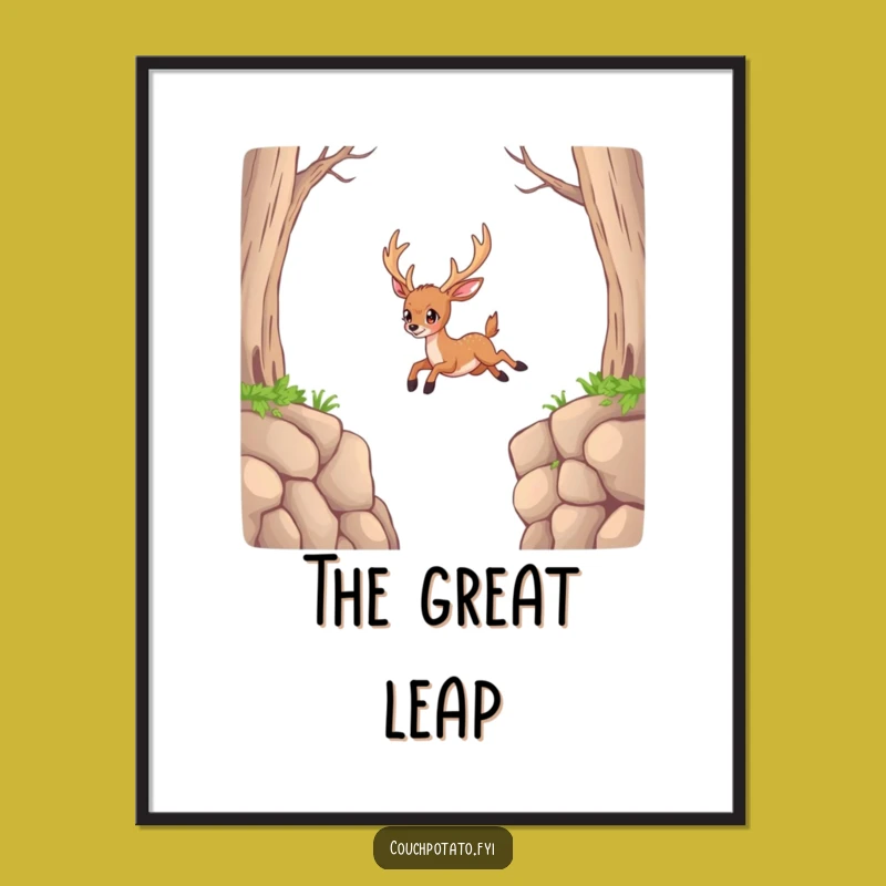 Funny Deer Impossible Jump Print: Bring Motivational Art Home, Inspiring Funny Gift Idea