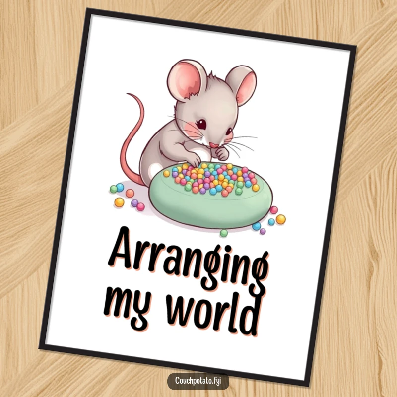 Funny Mouse Digital Art Print: A skilled mouse meticulously arranges tiny beads onto a craft project, showcasing detail and charm.