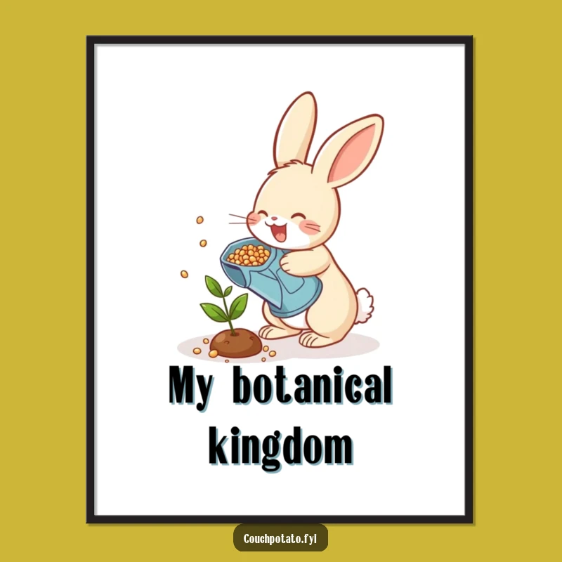 Funny Rabbit Gardener Digital Art - Cheerful Seed Scattering Print for Plant Lovers