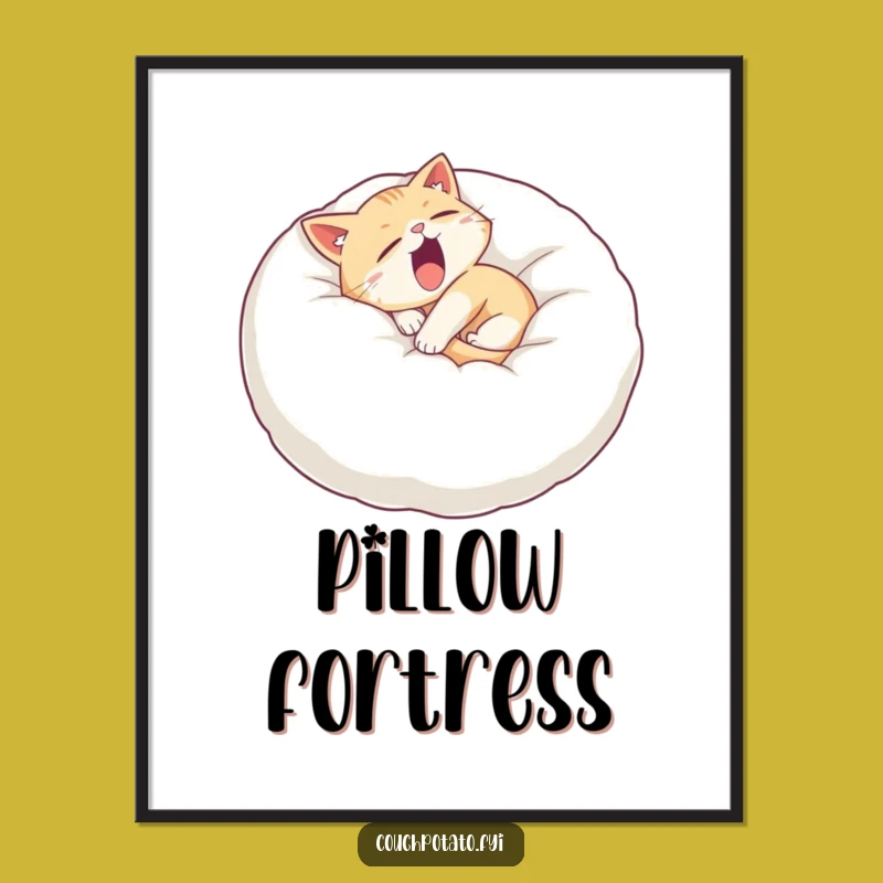 Funny Sleepy Cat Pillow Digital Art - Instant Cozy Decor Download