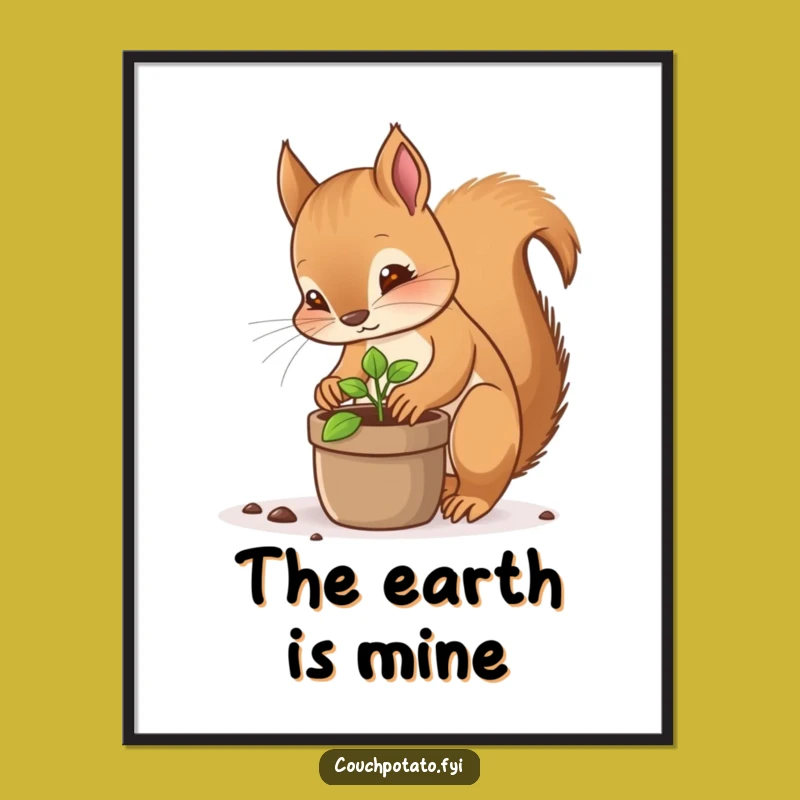 Funny Squirrel Planter Digital Art - Focused Sprout Print for Nature Enthusiasts