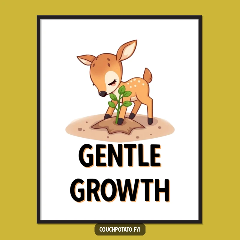 Funny Deer Sapling Digital Art: Gentle Gardener, Hilarious Nature Printable