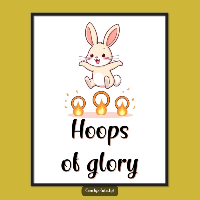Funny Rabbit Fiery Hoop Print: Bring Daring Art Home, Thrilling Funny Gift Idea