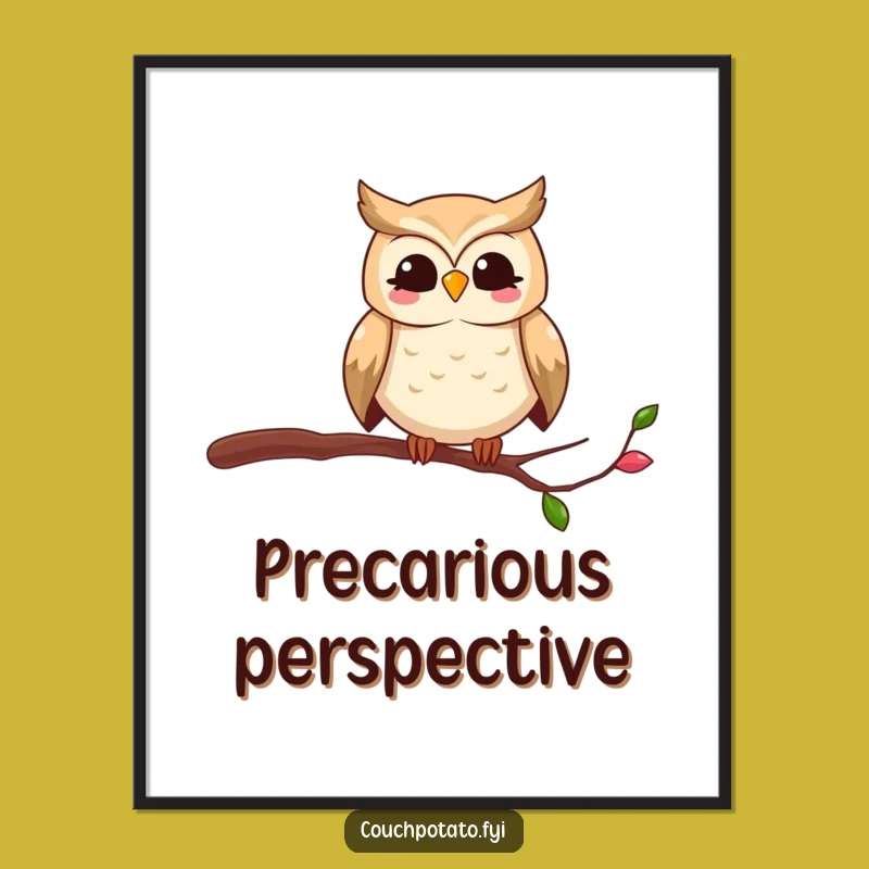 Funny Owl Digital Art: Hilarious Printable of a Bird's Precarious Perch for Your Wall