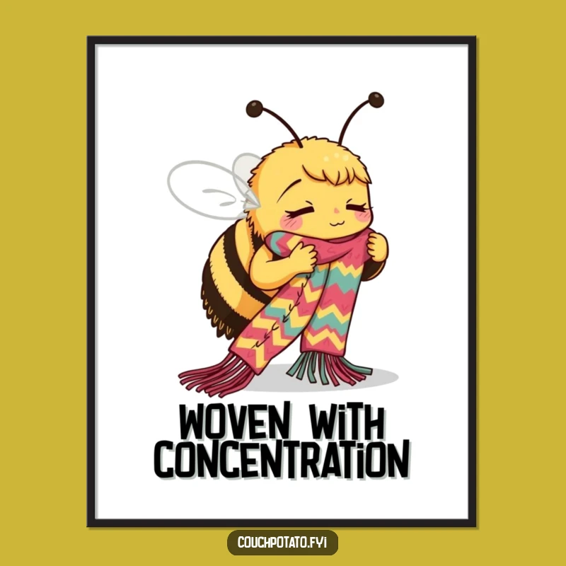 Funny Bee Digital Art: Busy Knitter, Instant Hilarious Download for Crafters