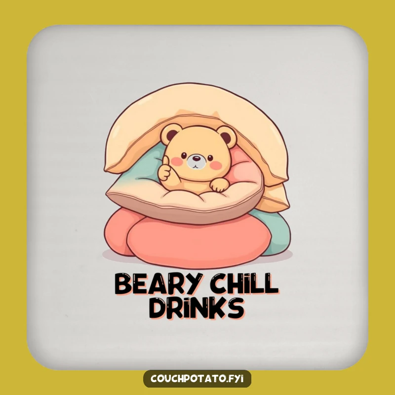 Funny Round Bear Thumbs Up Coaster - Protect Surfaces with Cheer