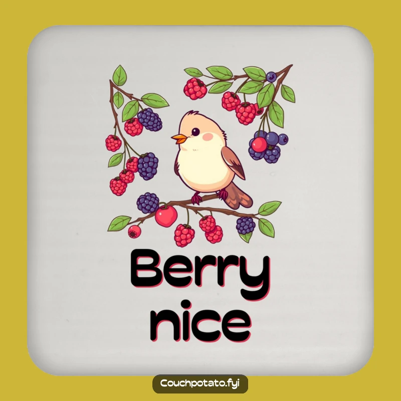 Funny Bird Berry Tasting Drink Coaster: Protect Surfaces with Whimsical Avian Art