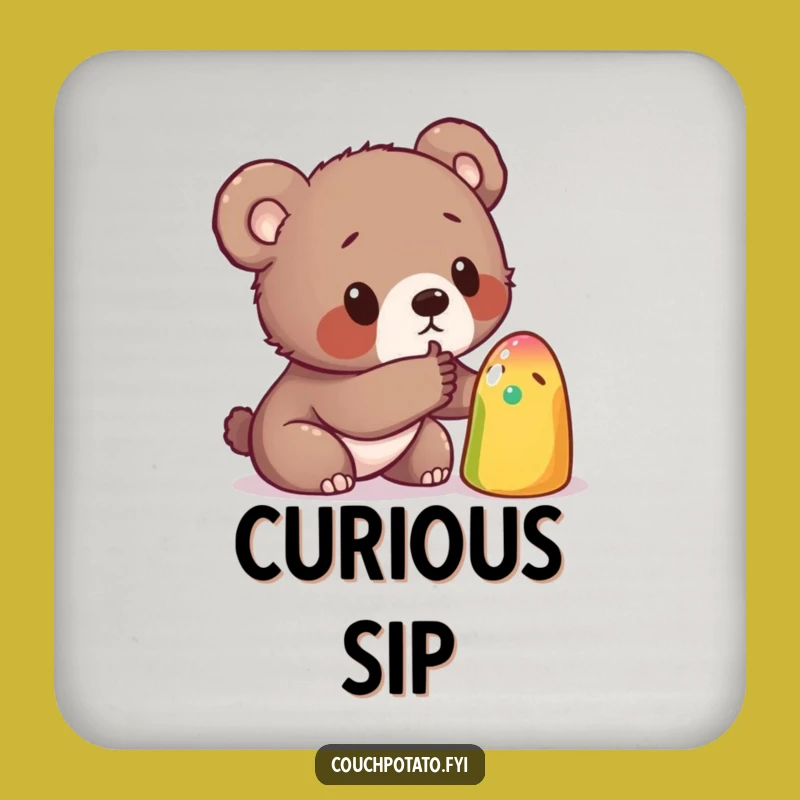 Funny Bear Cub Curiosity Drink Coaster: Protect Surfaces with Whimsical Animal Art
