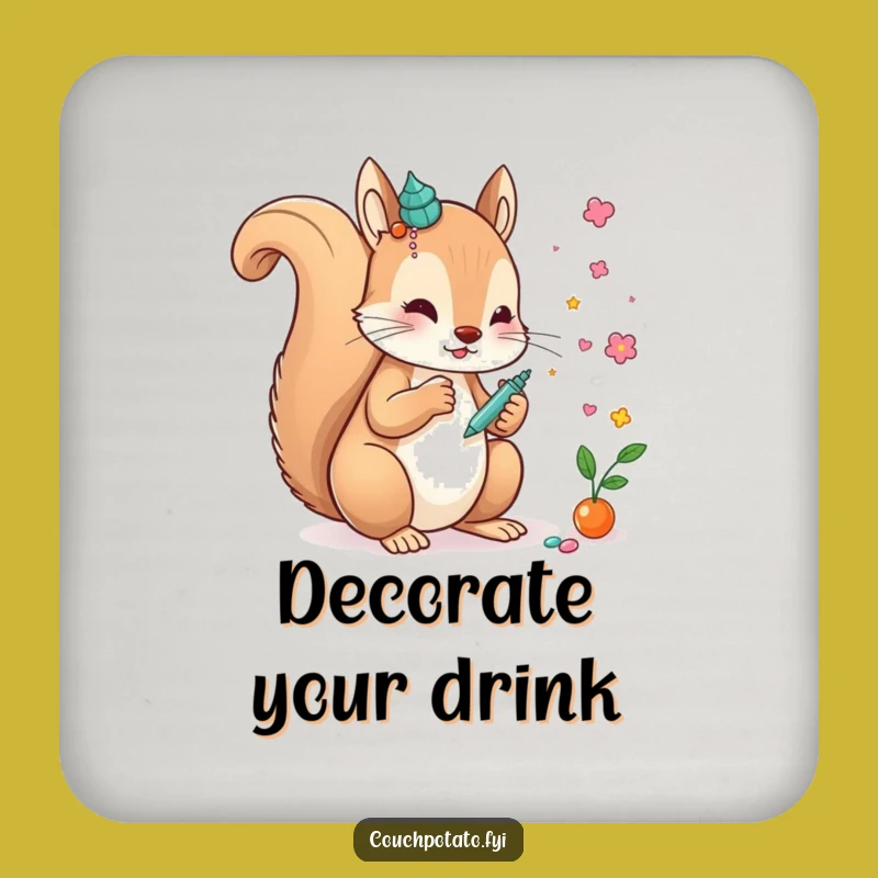 Funny Creative Squirrel Art Coaster: Whimsical Squirrel Crafting Drink Protector