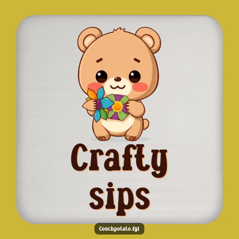 Funny Bear Cub Coaster - Protect Surfaces with Adorable Crafty Charm