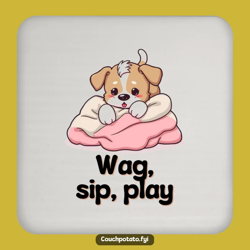 Funny Energetic Puppy Blanket Coaster - Playful Dog Table Protector