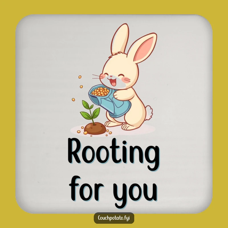 Funny Rabbit Gardener Coaster - Cheerful Seed Scattering Drink Coaster for Plant Lovers
