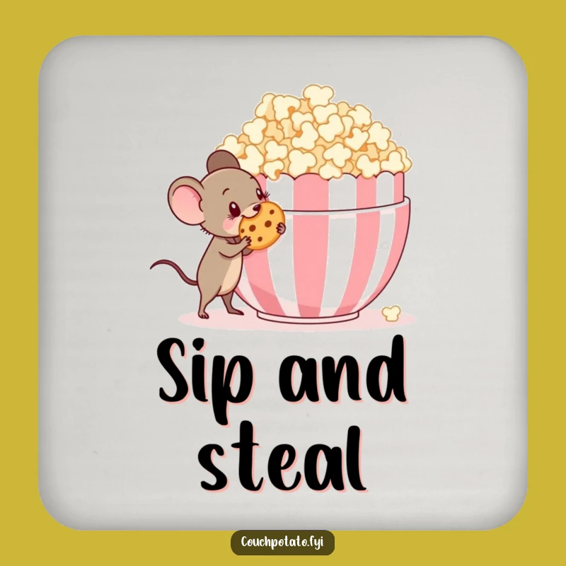 Funny Mouse Popcorn Protector Coaster - Mischievous Character Drinkware