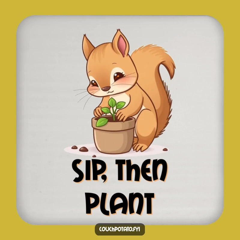Funny Squirrel Planting Coaster - Focused Sprout Drink Coaster for Plant Lovers