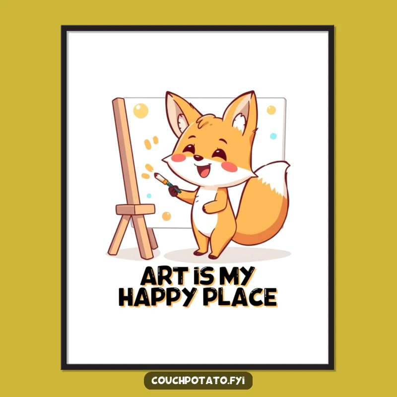 Funny Fox Painting Poster: Cheerful Artist Smiling Big, Hilarious Wall Art Gift