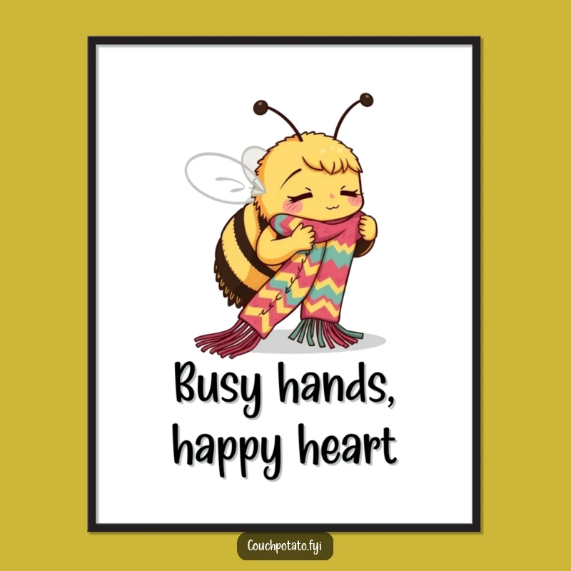 Funny Bee Knitting Poster: Focused Crafter, Hilarious Wall Art Gift for Knitters