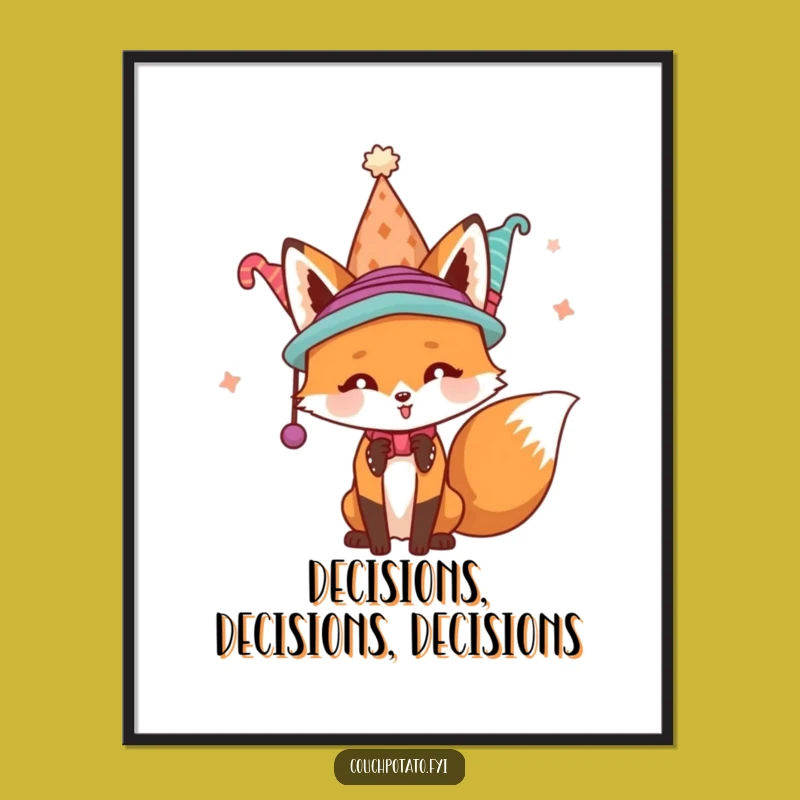 Funny Fox Hat Mischief Poster - Whimsical Decor for Humorous Spaces