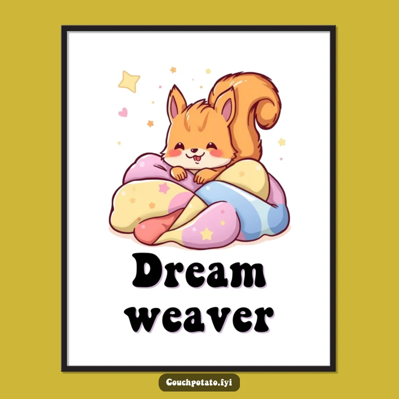 Funny Dreams Squirrel Poster: Whimsical Squirrel Sleeping Art, Hilarious Wall Decor Gift