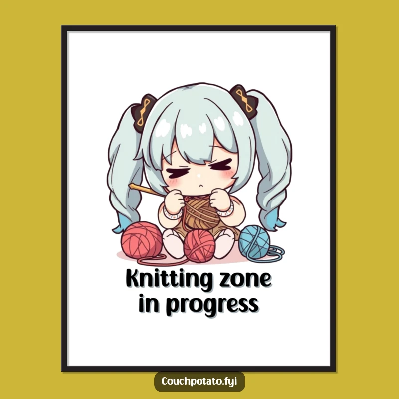 Funny Focused Knitter Poster: Artistic Character Design, Perfect Gift for Crafty Walls
