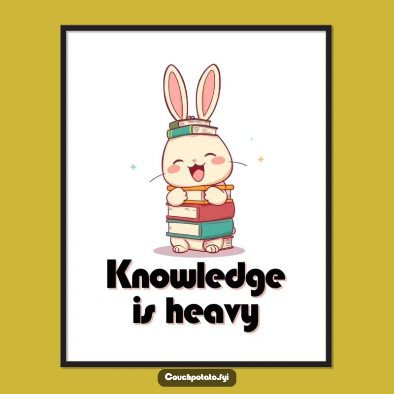 Funny Rabbit Book Balance Poster - Whimsical Wall Art for Humorous Spaces