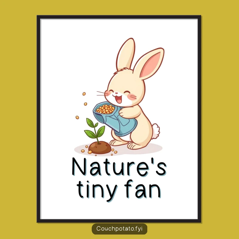 Funny Rabbit Gardener Poster - Cheerful Seed Scattering Wall Art for Plant Lovers