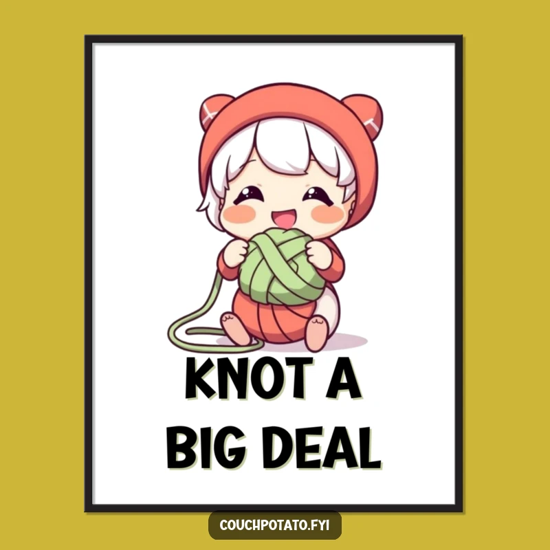 Funny Yarn Knot Poster: Whimsical Character Art, Perfect Gift for Crafty Spaces