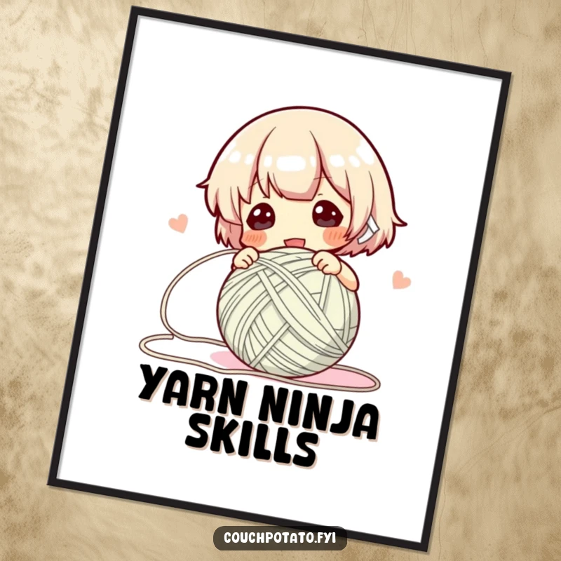 Funny Poster showcasing a character's swift, energetic movements winding yarn into a perfectly neat ball.