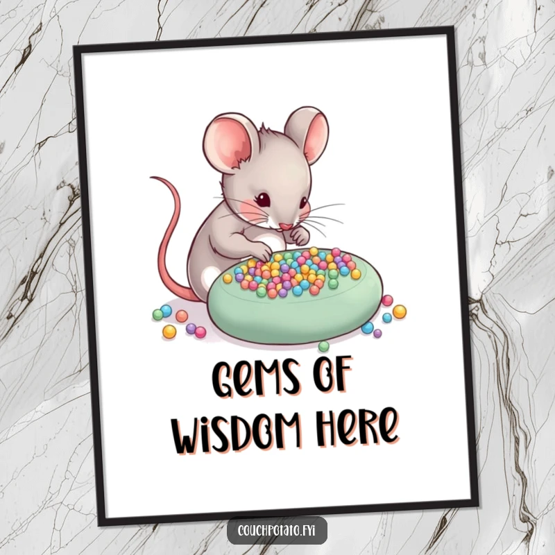 Funny Mouse Craft Poster: A skilled mouse meticulously arranges tiny beads onto a craft project, inspiring attention to detail.