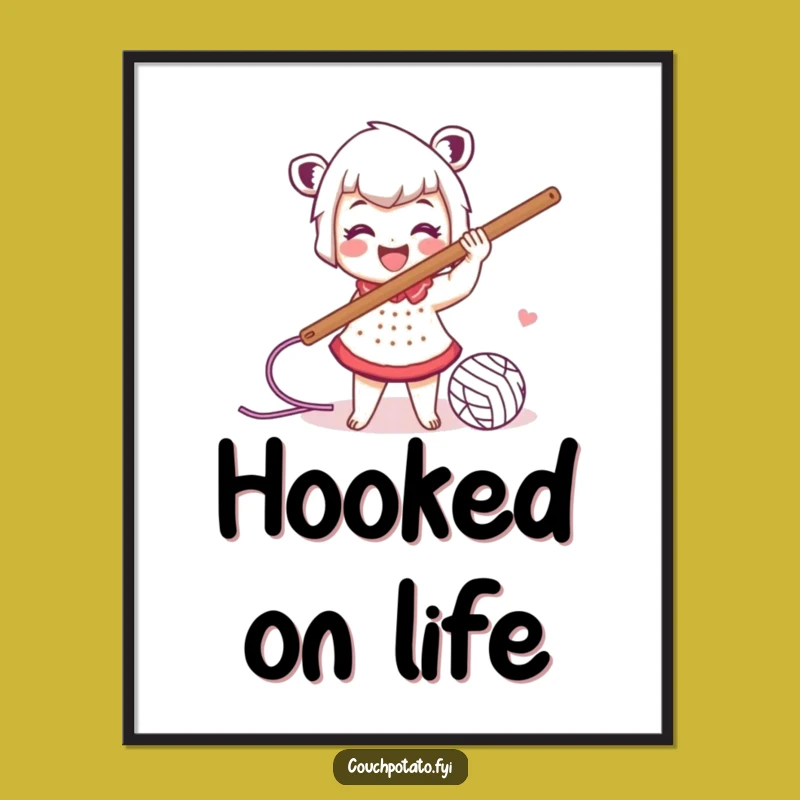 Funny Crocheter Action Poster: Energetic Yarn Swinging Art