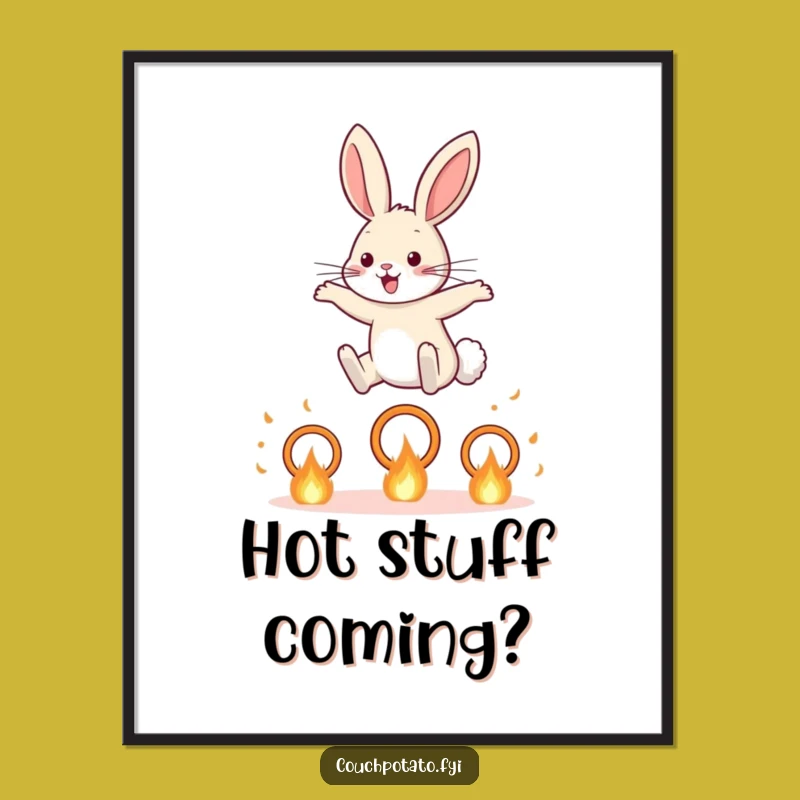 Funny Rabbit Fiery Hoop Poster: Bold Animal Art, Hilarious Wall Decor, Perfect Funny Gift