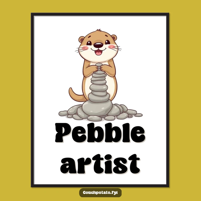 Funny Otter Pebble Tower Poster: Whimsical Animal Art Print for Otter Enthusiasts
