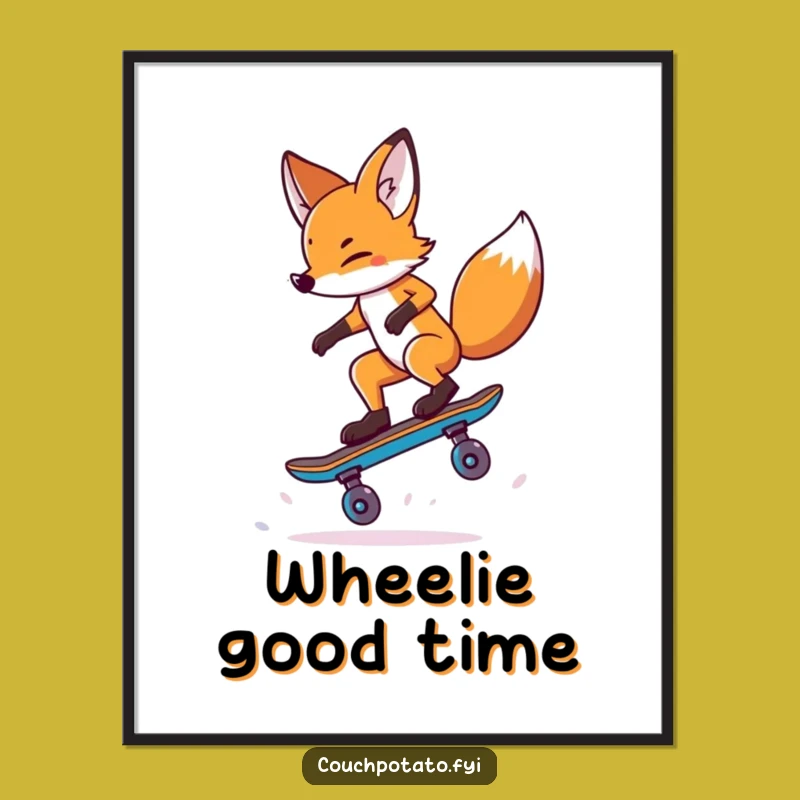 Funny Fox Skateboard Trick Poster: Epic Wall Art, Hilarious Action, Perfect Funny Gift