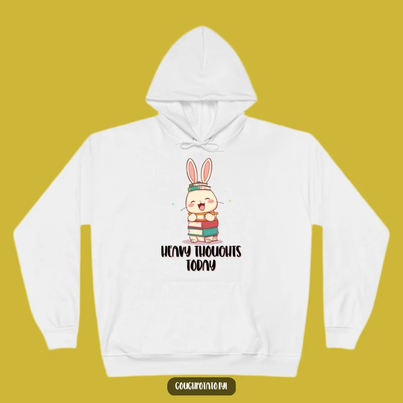 Funny Rabbit Book Stack Hoodie - Cozy Comfort with Hilarious Charm