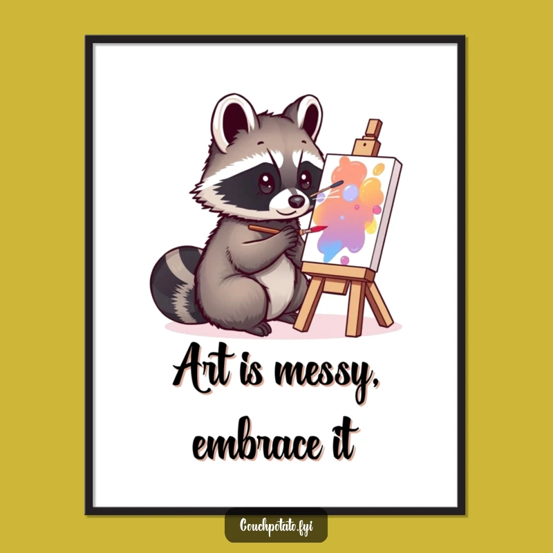 Free Printable Wall Art: Raccoon Painter Funny Downloadable Art Gift