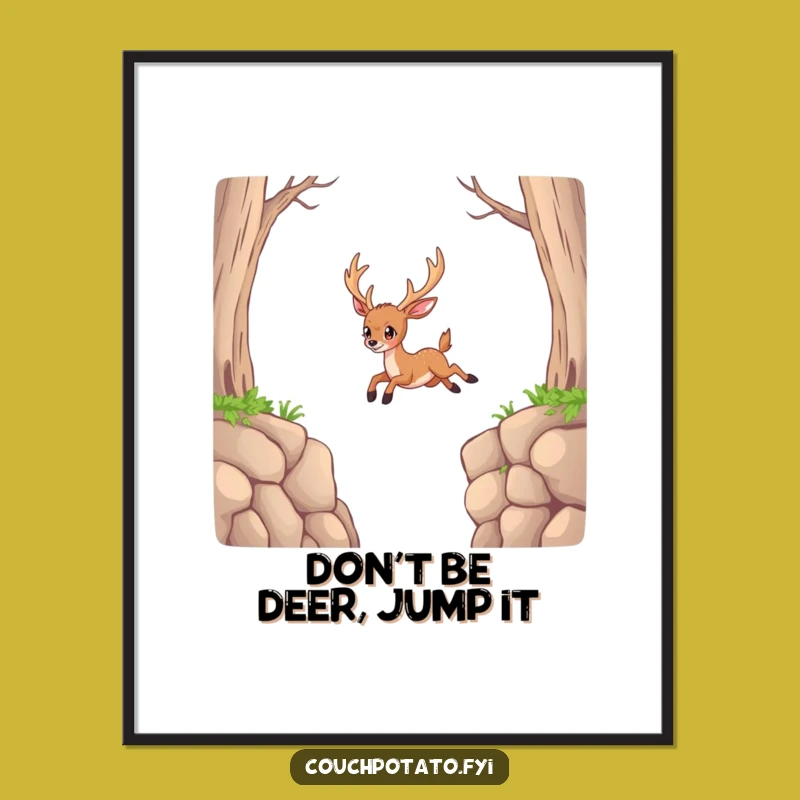 Funny Free Printable Wall Art: Deer Jumping Huge Gap