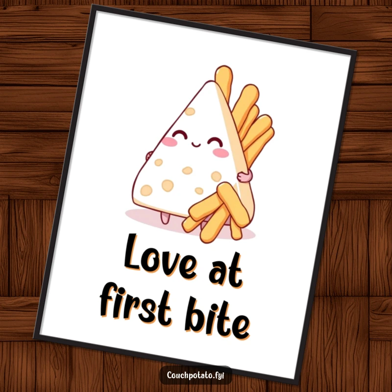 Funny Free Printable Wall Art: A smitten triangle of cream cheese holds a bouquet of tiny breadsticks, a charming piece of decor.