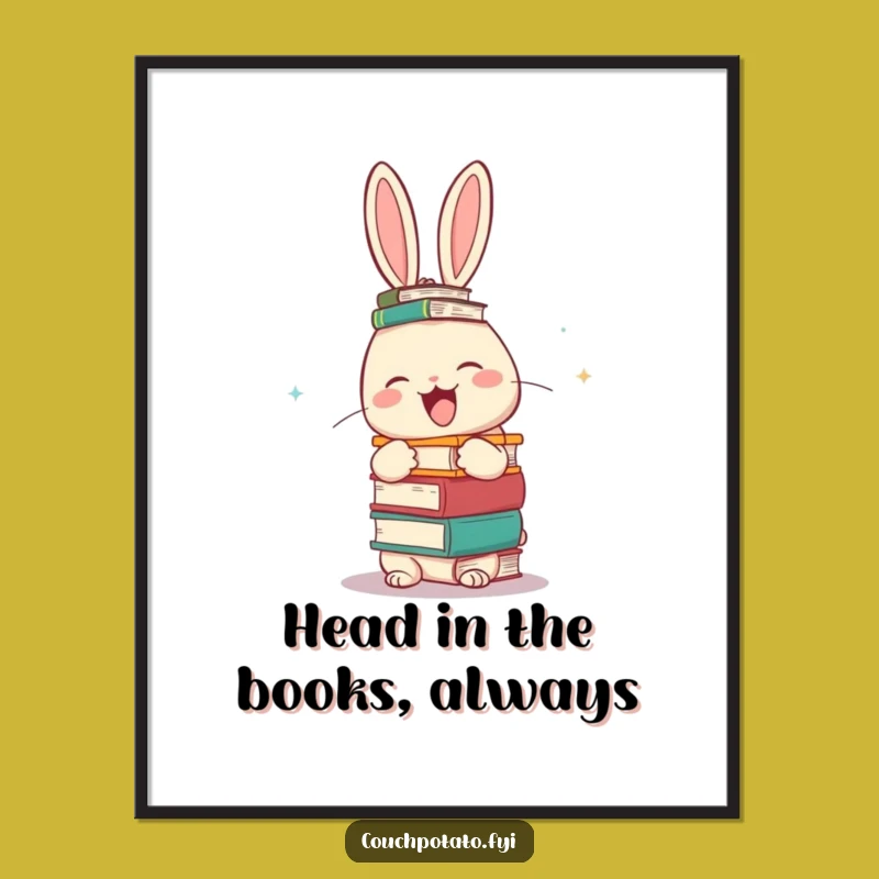 Free Printable Wall Art: Rabbit Book Balance Funny Downloadable Art Gift